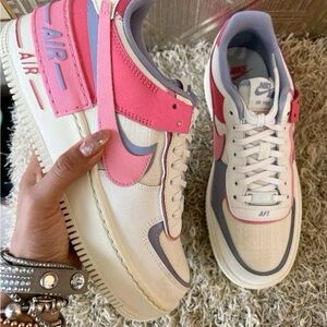 Nike Air Force 1 Pink, White, and Purple Sneakers